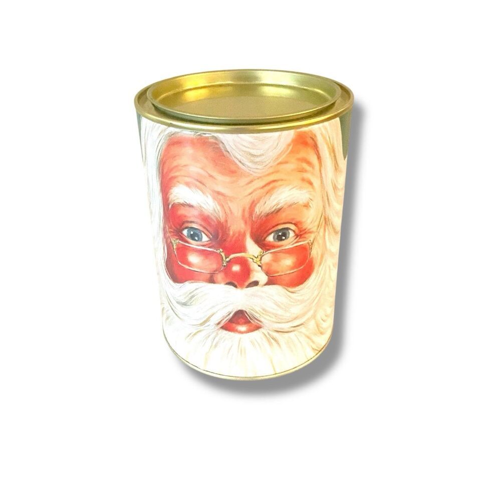 Vintage Santa Claus Tin Canister With Toys Christmas Holiday Decor Jolly Santa